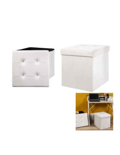 Coffre Pouf Pliable Suedine Beige M4