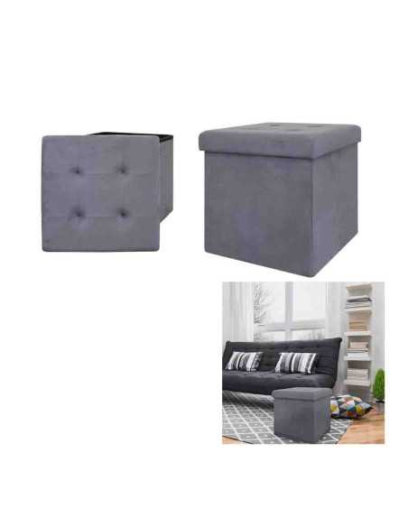 Coffre Pouf Pliable Suedine Gris Fonce M4
