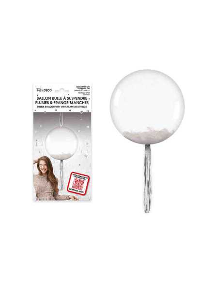 Ballon Bulle Transparent Plumes Frange Blanc