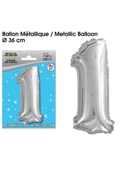 Ballon Metallique Argent Chiffre 1
