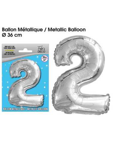 Ballon Metallique Argent Chiffre 2