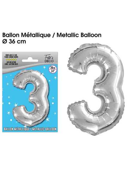 Ballon Metallique Argent Chiffre 3