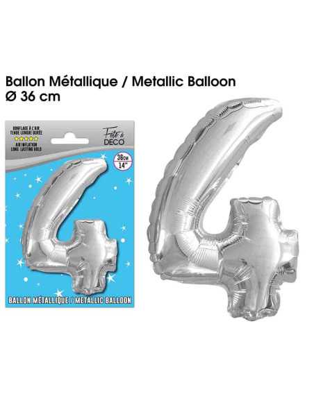 Ballon Metallique Argent Chiffre 4