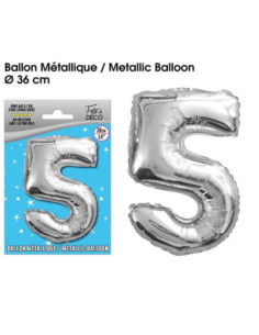 Ballon Metallique Argent Chiffre 5