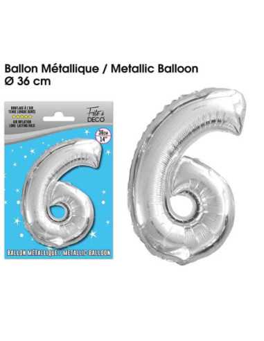 Ballon Metallique Argent Chiffre 6