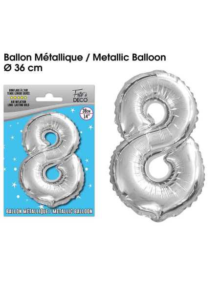 Ballon Metallique Argent Chiffre 8