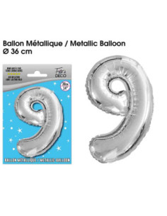 Ballon Metallique Argent Chiffre 9