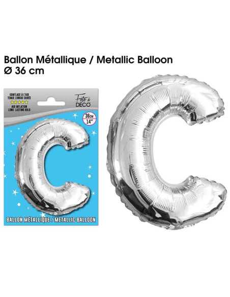 Ballon Metallique Argent Lettre C