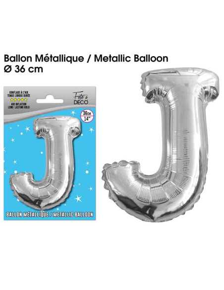 Ballon Metallique Argent Lettre J