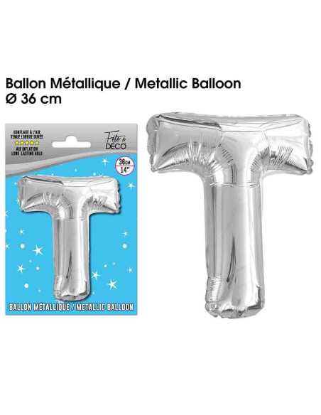 Ballon Metallique Argent Lettre T