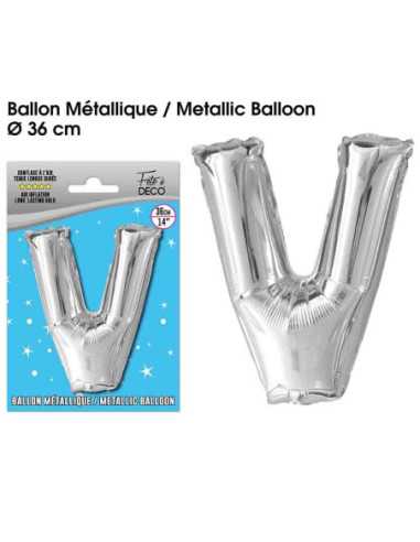 Ballon Metallique Argent Lettre V