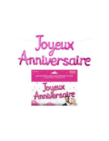 Ballon Metallique Joyeux Anniversaire Fuchsia