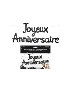 Ballon Metallique Joyeux Anniversaire Noir