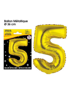 Ballon Metallique Or Chiffre 5