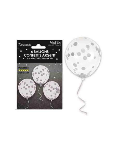 Ballons Confettis X6 Argent