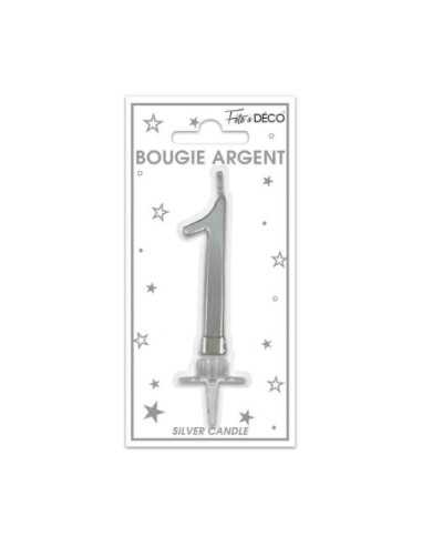 Bougie Metallique Argent Chiffre 1