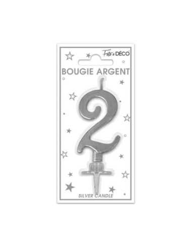 Bougie Metallique Argent Chiffre 2