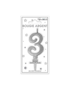 Bougie Metallique Argent Chiffre 3