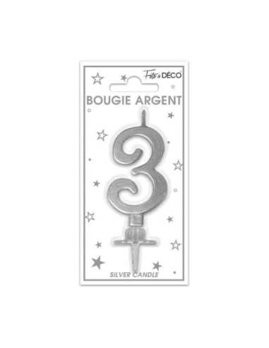 Bougie Metallique Argent Chiffre 3