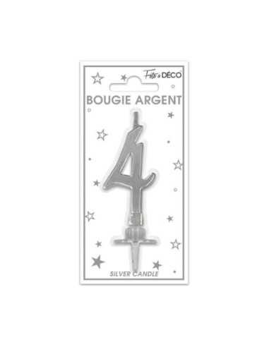 Bougie Metallique Argent Chiffre 4