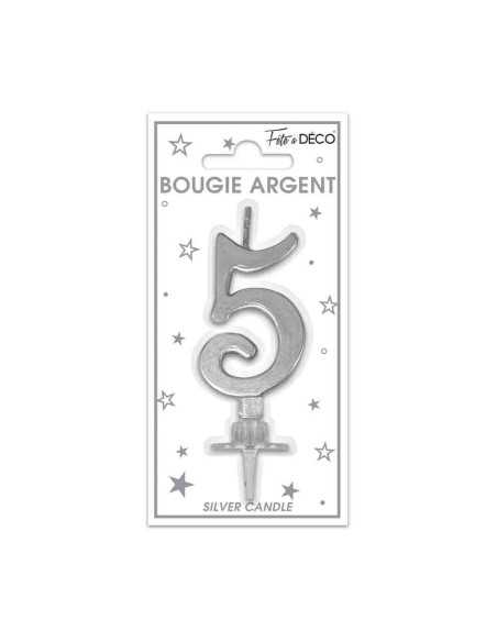 Bougie Metallique Argent Chiffre 5