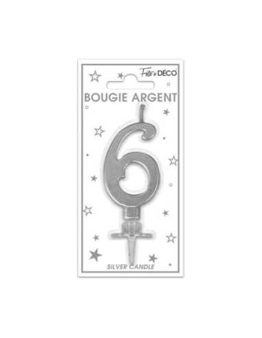 Bougie Metallique Argent Chiffre 6