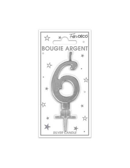 Bougie Metallique Argent Chiffre 6