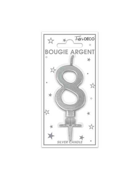 Bougie Metallique Argent Chiffre 8