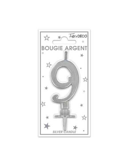 Bougie Metallique Argent Chiffre 9