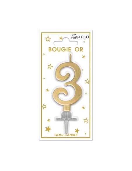 Bougie Metallique Or Chiffre 3