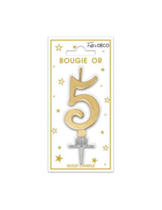 Bougie Metallique Or Chiffre 5