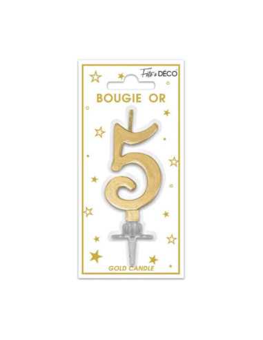 Bougie Metallique Or Chiffre 5