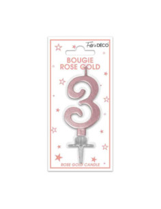 Bougie Metallique Rose Gold Chiffre 3
