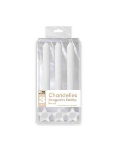 Bougies Chandelles X 3 Supports Etoile Blanc