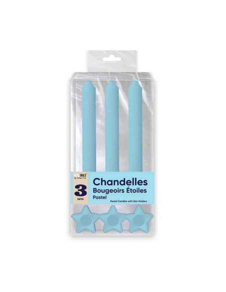 Bougies Chandelles X 3 Supports Etoile Bleu