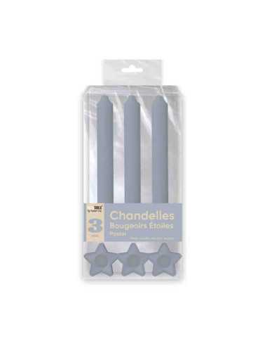 Bougies Chandelles X 3 Supports Etoile Gris