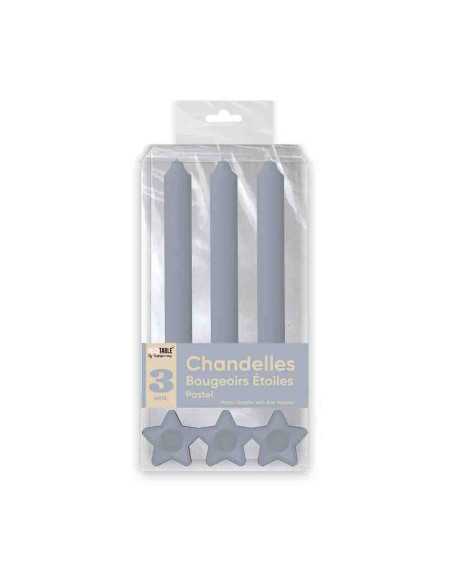 Bougies Chandelles X 3 Supports Etoile Gris
