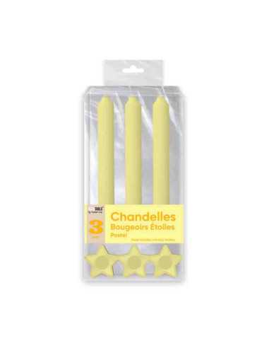 Bougies Chandelles X 3 Supports Etoile Jaune