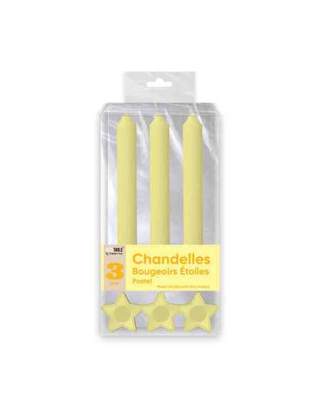 Bougies Chandelles X 3 Supports Etoile Jaune