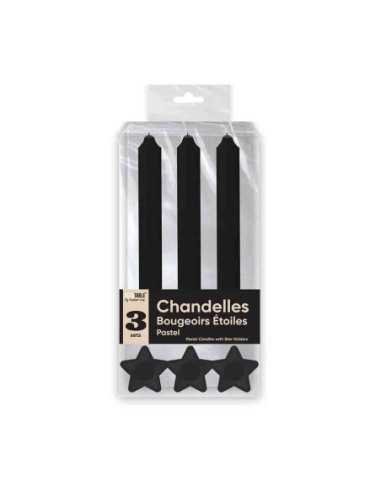Bougies Chandelles X 3 Supports Etoile Noir