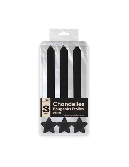 Bougies Chandelles X 3 Supports Etoile Noir