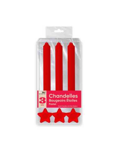 Bougies Chandelles X 3 Supports Etoile Rouge