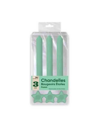 Bougies Chandelles X 3 Supports Etoile Vert