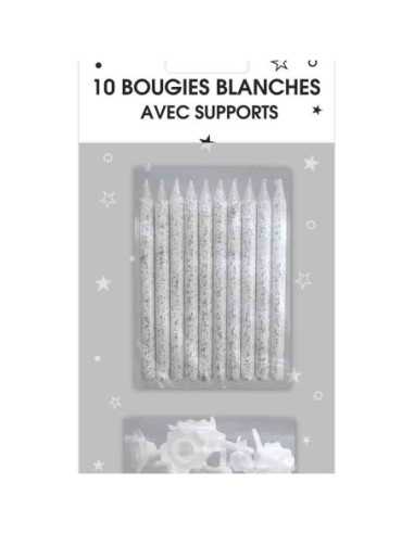 Bougies Supports Pailletees Blanc Albatre