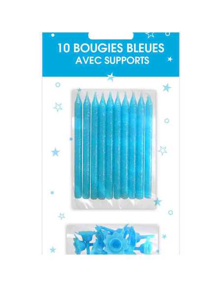 Bougies Supports Pailletees Bleu