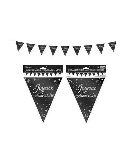 Guirlande Fanion Joyeux Anniversaire Metallique Noire