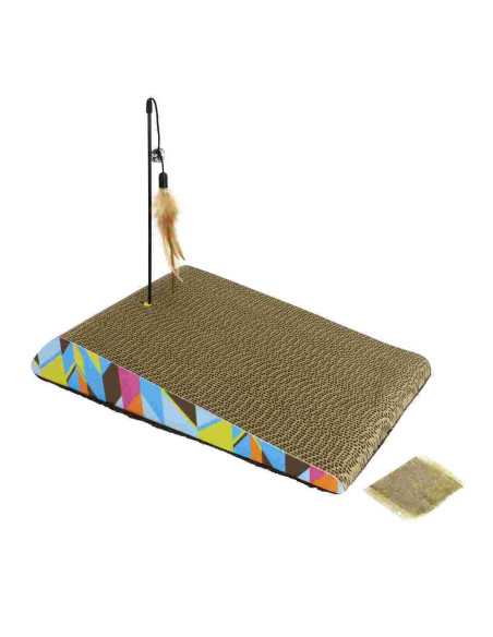 Planche griffoir, jouet canne, herbe à chat, 42x24x7 cm