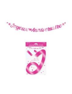 Guirlande Lettres Metallique 6M Joyeux Anniversaire Fuchsia