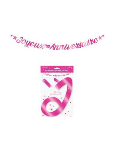 Guirlande Lettres Metallique 6M Joyeux Anniversaire Fuchsia