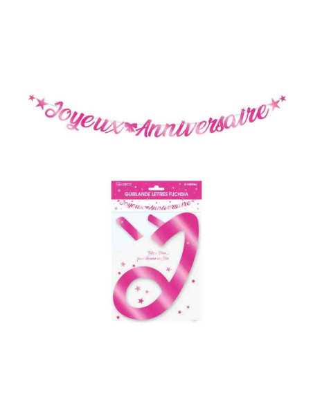Guirlande Lettres Metallique 6M Joyeux Anniversaire Fuchsia
